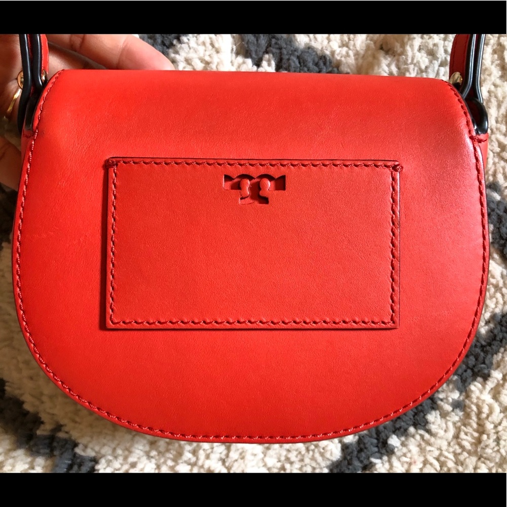 Auth Tory Burch Poppy Red Mini Saddles Crossbody - Picture 4 of 8